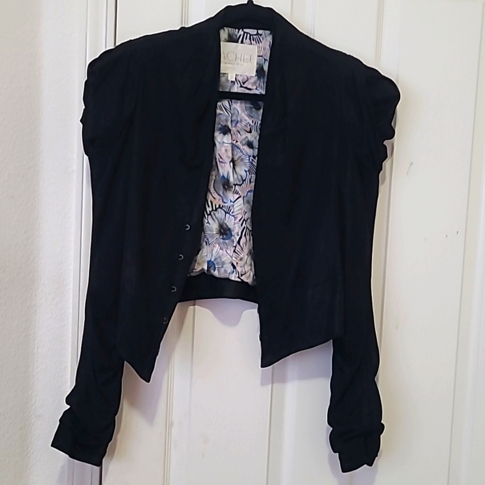 Rachel Roy black leather soft suede roughed sleeve coat